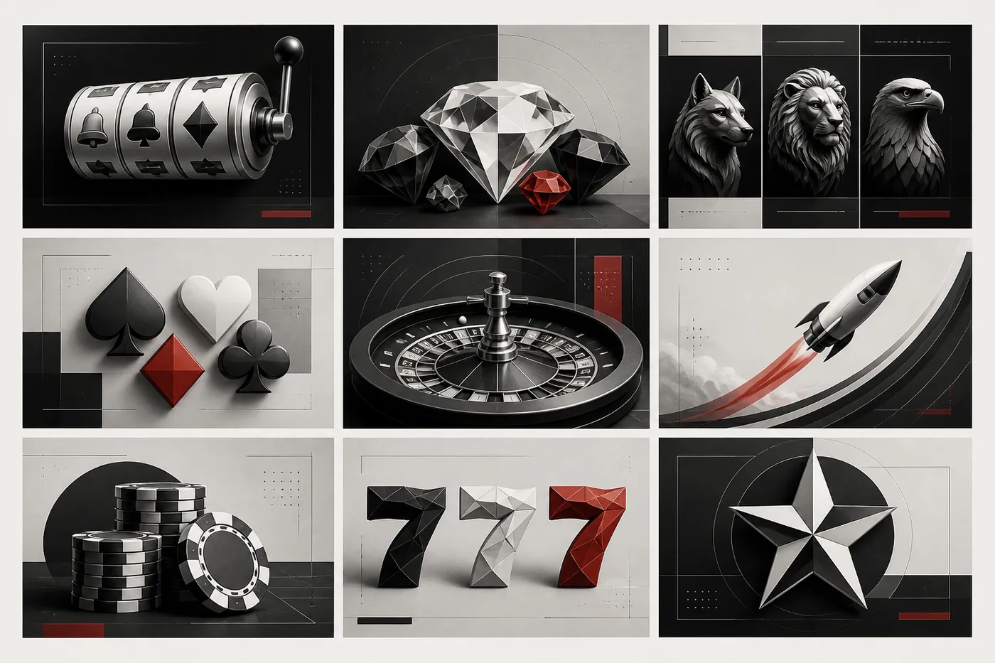 Grade ilustrativa de jogos de cassino observados em uma interface